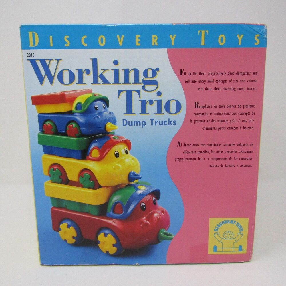 Discovery Toys Working Trio Dump Trucks Stacking Hippo Preschool Toy 2002 NEW